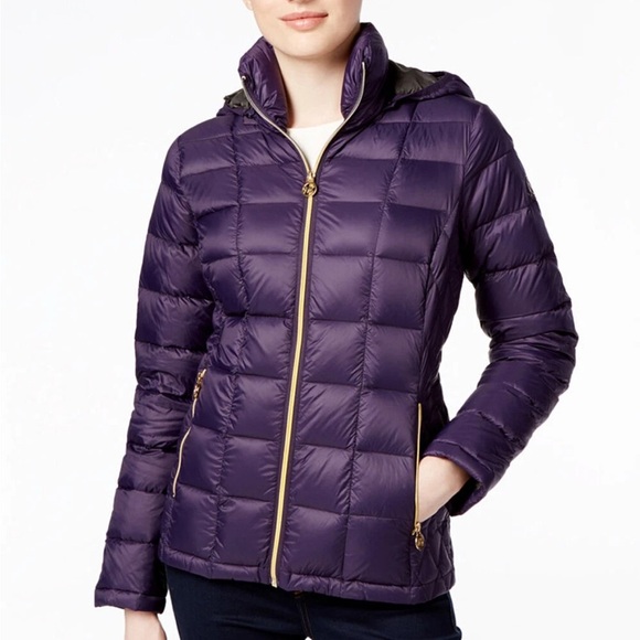 Michael Kors Plum Puffer Jacket with Gold Details - Picture 1 of 13